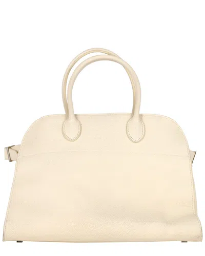 The Row Margaux 15 Buckled Textured Handbag In Cream Leather (authentic Pre-loved)