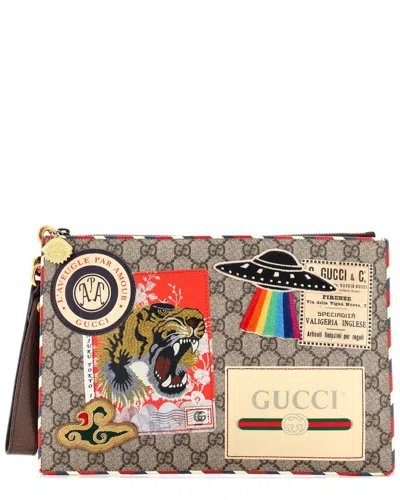 Gucci Courrier Pouch Gg Coated Canvas With Applique (authentic Pre-loved)