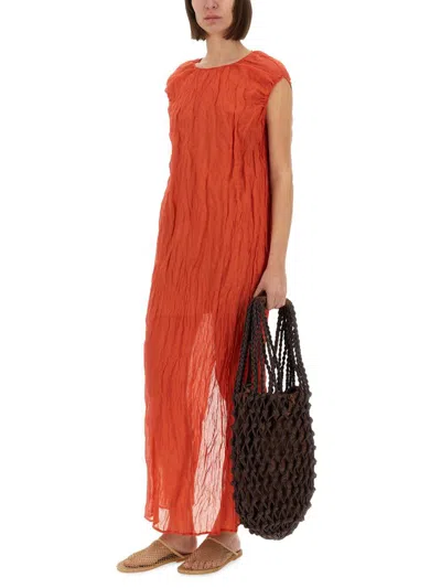 Alysi Metallic Gauze Longuette Dress In Orange