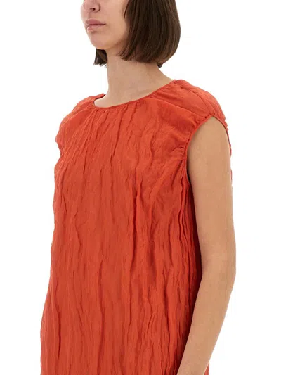 Alysi Metallic Gauze Longuette Dress In Orange