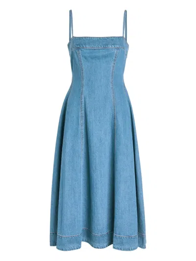 Paige Womens Serenade Pippa Square-neck Cotton-blend Denim Midi Dress In Blue