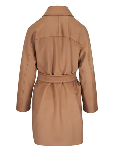 Max Mara Belted Wool Coat In Brown
