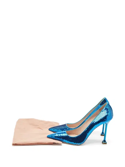 Pre-owned Miu Miu Sequin-embellished Pointed Pumps In Blue