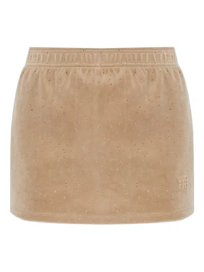 Alexander Wang Rhinestone-embellished Embossed-logo Mini Skirt In Neutral