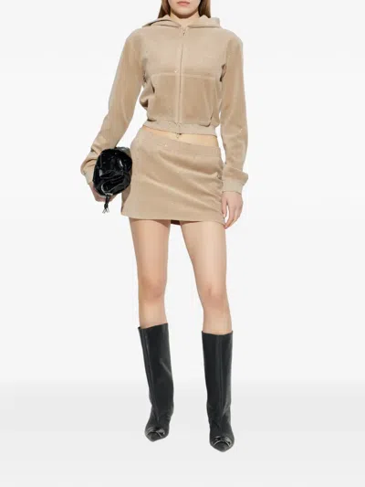 Alexander Wang Rhinestone-embellished Embossed-logo Mini Skirt In Neutral