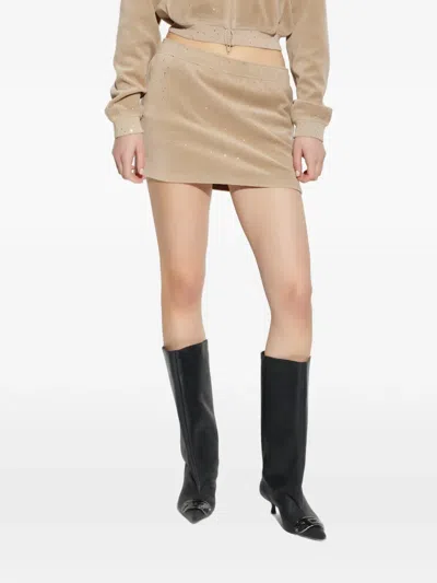 Alexander Wang Rhinestone-embellished Embossed-logo Mini Skirt In Neutral