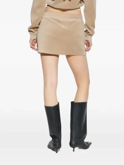Alexander Wang Rhinestone-embellished Embossed-logo Mini Skirt In Neutral