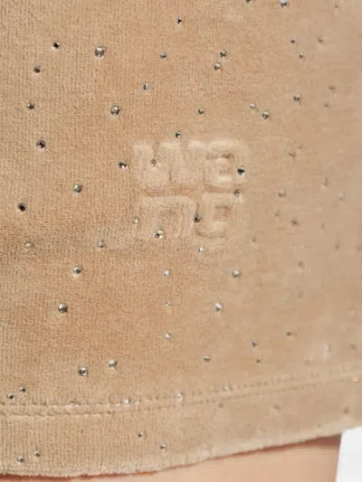 Alexander Wang Rhinestone-embellished Embossed-logo Mini Skirt In Neutral