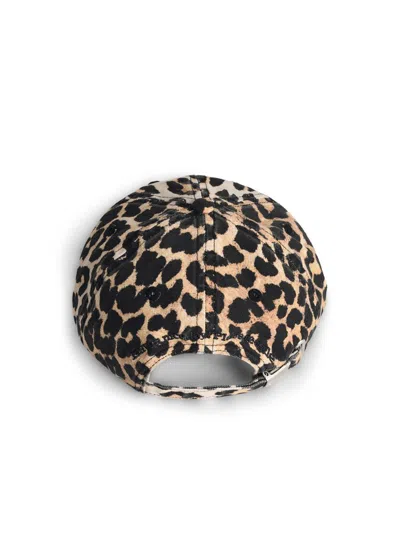 Ganni Leopard Print Cotton Cap In Brown