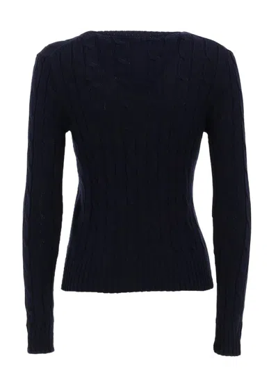 Polo Ralph Lauren Cropped Cable Knit Sweater With Logo In Blue