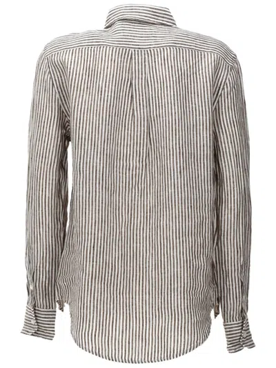 Polo Ralph Lauren Striped Collared Neck Long Sleeve Top In Brown