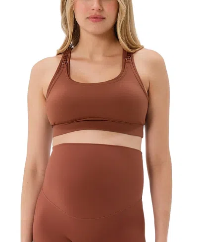 Axk Women's High Impact With Easy-release Breastfeeding Clips Racer Back Maternity & Nursing Sports Bra In Brown
