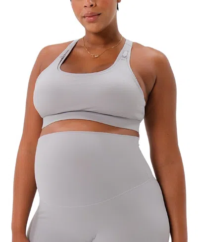 Axk Women's High Impact With Easy-release Breastfeeding Clips Racer Back Maternity & Nursing Sports Bra In Gray