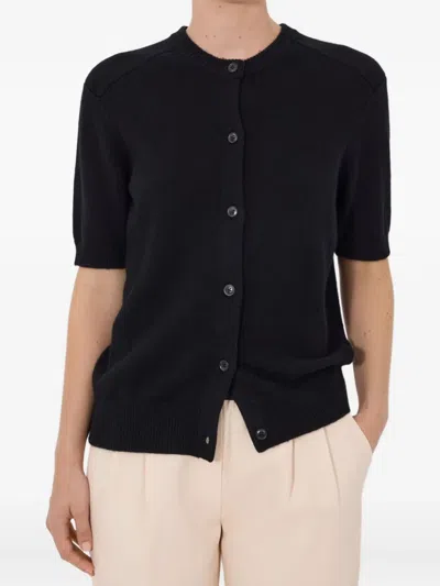 Loulou De Saison Jodi Short-sleeve Ribbed Cardigan In Black