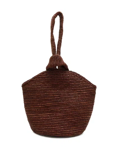 Sensi Studio Pullthrough Mini Raffia Top Handle Bag In Brown