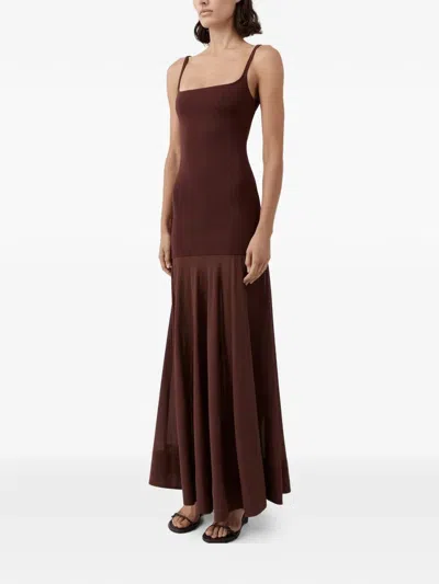 St Agni Circle Hem Silk-blend Maxi Dress In Brown