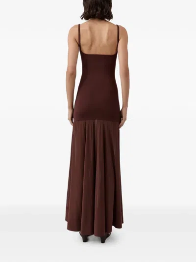 St Agni Circle Hem Silk-blend Maxi Dress In Brown