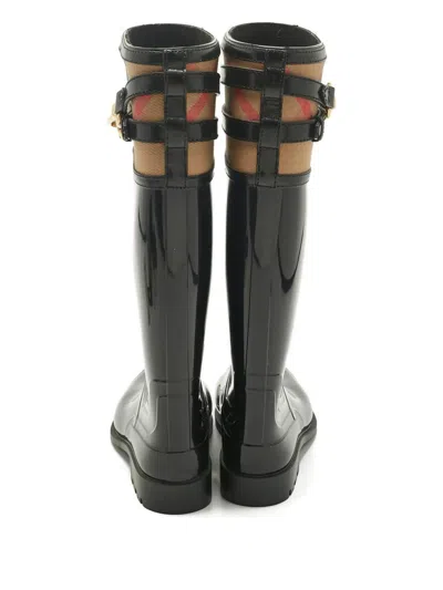 Pre-owned Burberry House Check Buckle Boots In Black