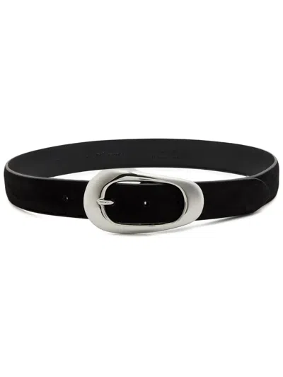 Anderson's Oval-buckle Suede Belt In Black