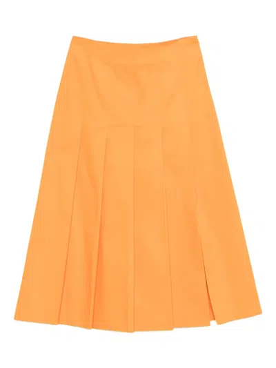 Drhope Pleated Slit Skirt In Orange
