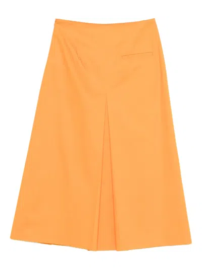 Drhope Pleated Slit Skirt In Orange