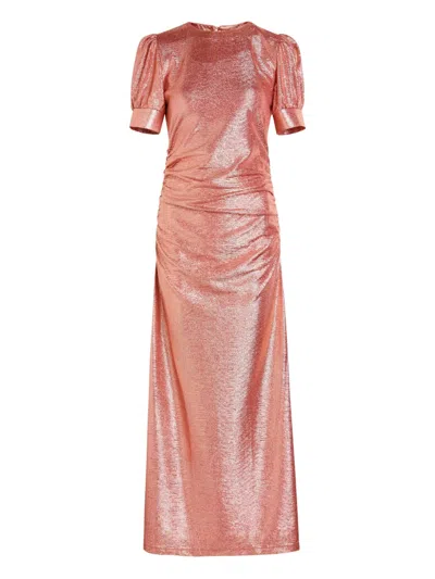 Luxe De Valentina Como Ruched Metallic Jersey Gown In Pink