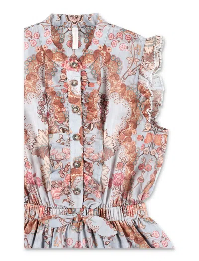 Zimmermann Cotton Daylight Kids Frill Playsuit In Pink
