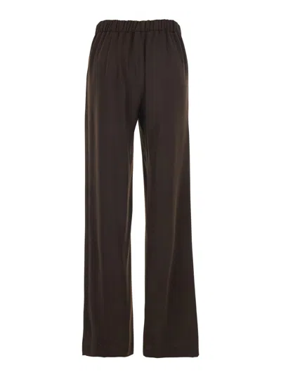 P.a.r.o.s.h Brown Pants With Elastic Waist And Wide Leg In Fabric Woman In Brown
