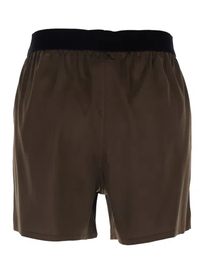 Tom Ford Brown Shorts With Elastic Waist With Logo Lettering In Silk Stretch Woman In Brown