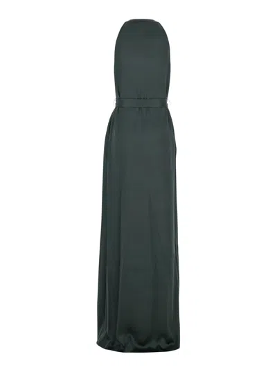 Tom Ford Green Sleeveless Long Dress With Halterneck And Front Belt In Viscose Blend Woman In Green