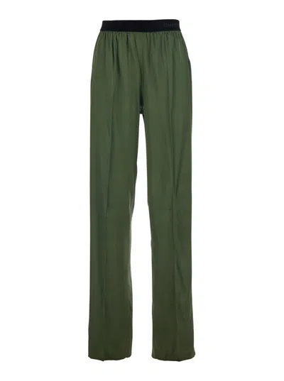Tom Ford Green Pants With Elastic Waist With Logo Lettering In Silk Stretch Woman In Green