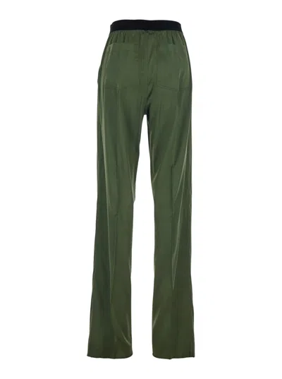 Tom Ford Green Pants With Elastic Waist With Logo Lettering In Silk Stretch Woman In Green