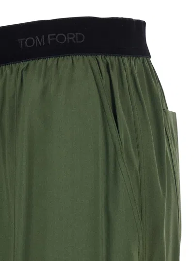 Tom Ford Green Pants With Elastic Waist With Logo Lettering In Silk Stretch Woman In Green