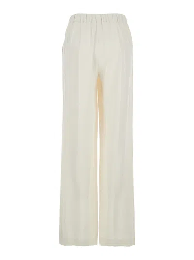P.a.r.o.s.h White Pants With Elastic Waist And Wide Leg In Fabric Woman In White