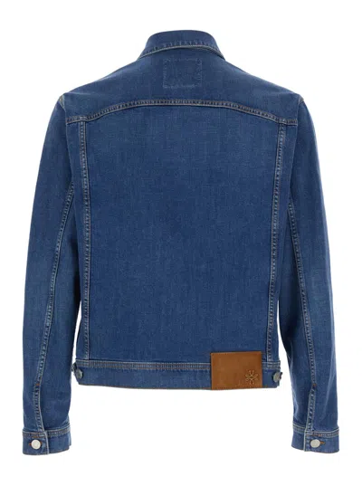 Jacob Cohen Blue Jacket With Classic Collar And Logo Patch On The Rear In Denim Man In Blue