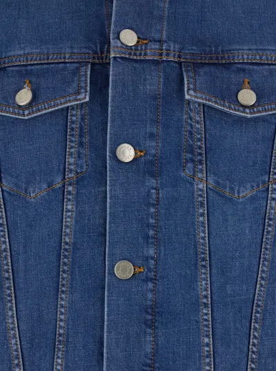 Jacob Cohen Blue Jacket With Classic Collar And Logo Patch On The Rear In Denim Man In Blue