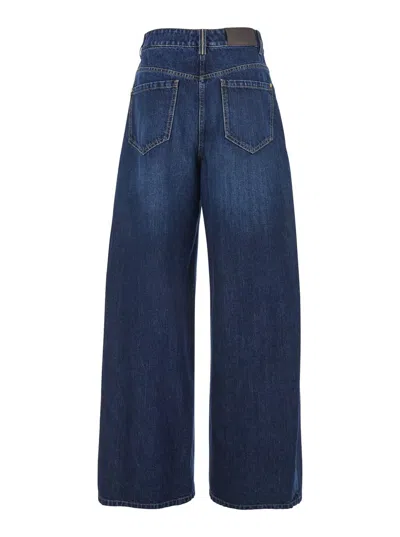 Brunello Cucinelli Blue Jeans With Five-pocket Design And Patch Logo On The Back In Denim Woman In Blue