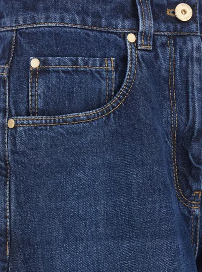 Brunello Cucinelli Blue Jeans With Five-pocket Design And Patch Logo On The Back In Denim Woman In Blue
