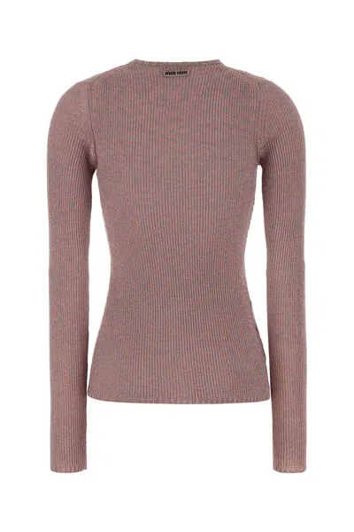 Miu Miu Viscose Blend Knit Top Long Sleeves In Brown