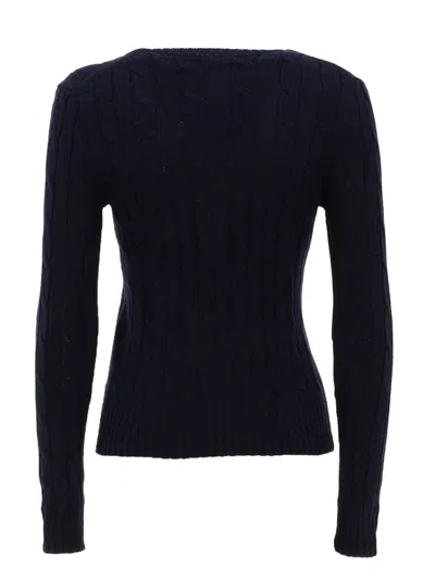 Polo Ralph Lauren Cropped Cable Knit Sweater With Logo In Blue