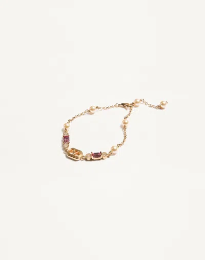 Valentino Ovalette Bracelet In Metal, Pearls And Swarovski Crystals In Gold