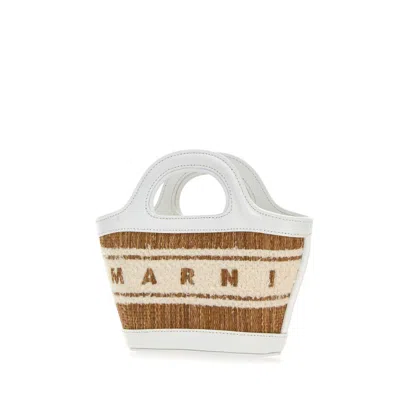 Marni Two-tone Raffia And Leather Micro Tropicalia Summer Handbag In White