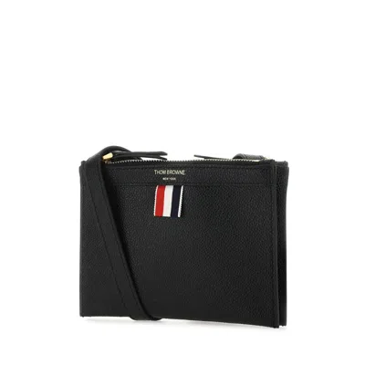 Thom Browne Black Leather Mini Document Holder In Black