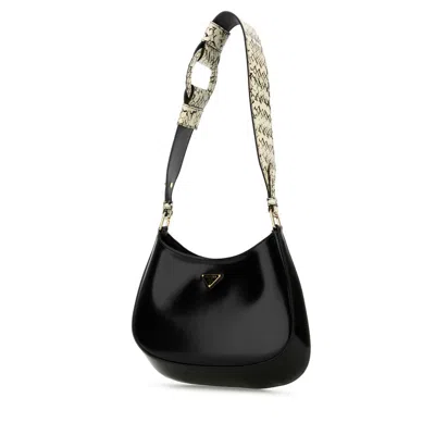 Prada Black Leather Cleo Shoulder Bag In Black