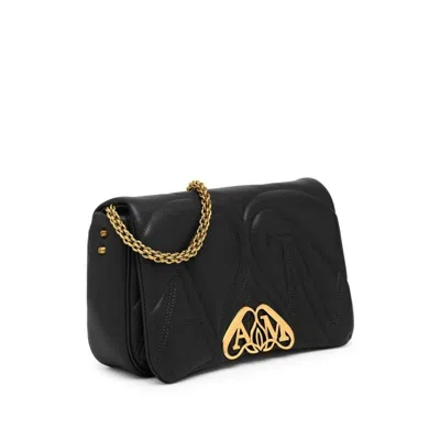 Alexander Mcqueen Alexander Mc Queen Seal Logo Small Leather Crossbody Bag In Black