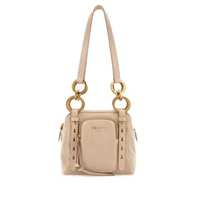 Prada Mini Dangle Leather Shoulder Bag In Neutral