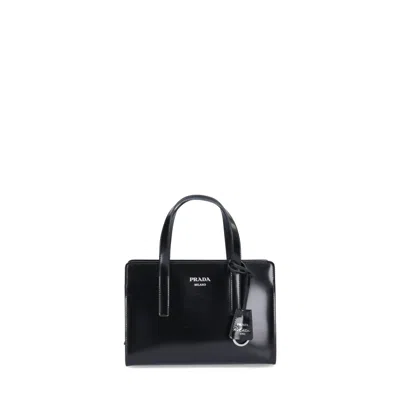 Prada Logo Patent Leather Tote In Black
