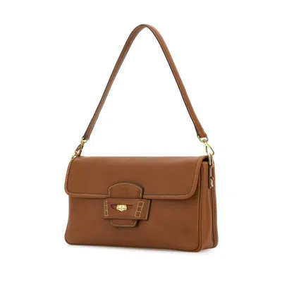 Miu Miu Caramel Leather Penny Shoulder Bag In Brown