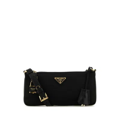 Prada Small Re-nylon And Leather Shoulder Bag With Padlock In Black