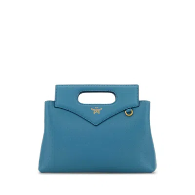 Mcm Turquoise Leather Mini Soft Diamond Handbag In Blue